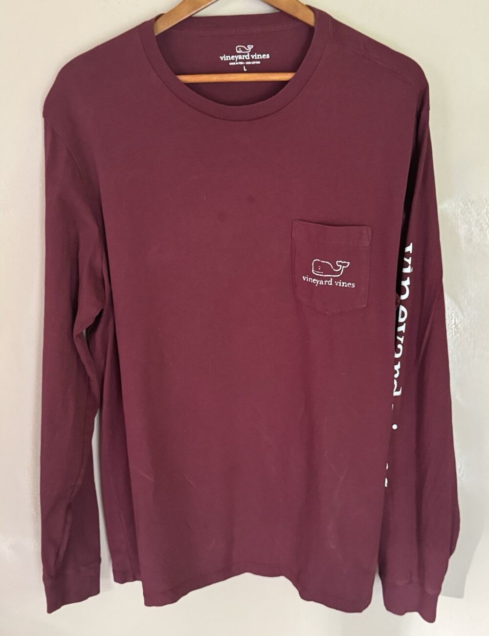 Vineyard Vines Large Crewneck L/S Pocket Tee T-Shirt Burgundy Whale Logo